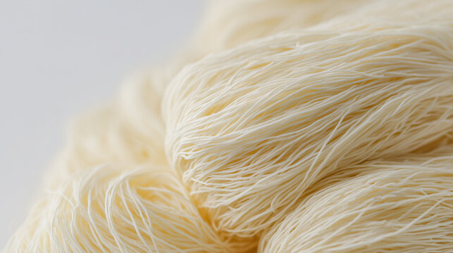 Close-up of uncooked rice vermicelli noodles, highlighting delicate thin strands, texture, and freshness, ideal for Asian cooking and culinary preparation.