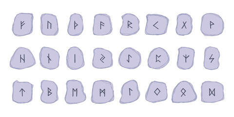 Set of hand drawn viking runes Rune stones with ancient norse alphabet characters engraved on them Scandinavian futhark germanic celtic Single element for design, print, web, decor