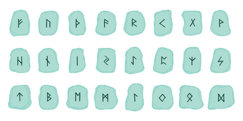 Set of hand drawn viking runes Rune stones with ancient norse alphabet characters engraved on them Scandinavian futhark germanic celtic Single element for design, print, web, decor