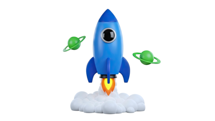 Blue Rocket Launching with Planets