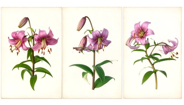 Vintage Botanical Illustration of Lilium Pumilum Flowers on White Background.