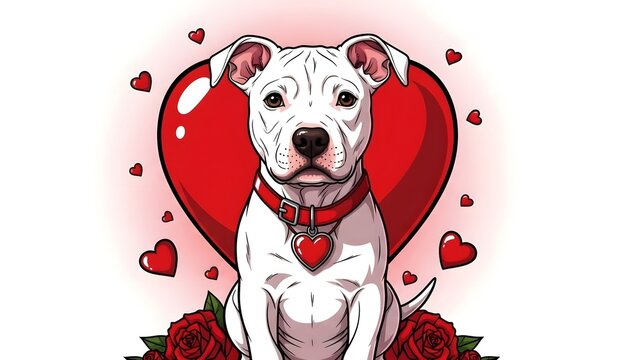 Valentine's day white pitbull with red heart