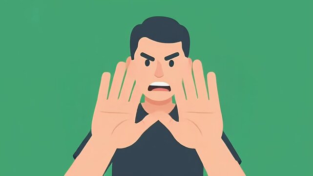 Angry Man Holding Hands Up In Stop Gesture Green Background Motion Graphic