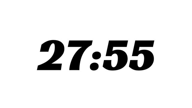 Countdown timer from 28 minute to 27 minute on white background suitable for presentations, productivity, educational content, and more