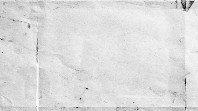 Aged white paper background with fold lines, tape marks, and grunge textures for vintage motion graphics overlays.Stop motion animation 4k