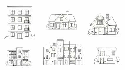 Fototapeta premium Collection of Hand Drawn Architectural Building Styles.