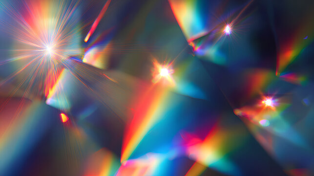 Iridescent holographic rainbow colorful blur gradient reflection background overlay crystal prism with rainbow ray magic sparkle lens flare abstract rainbow background