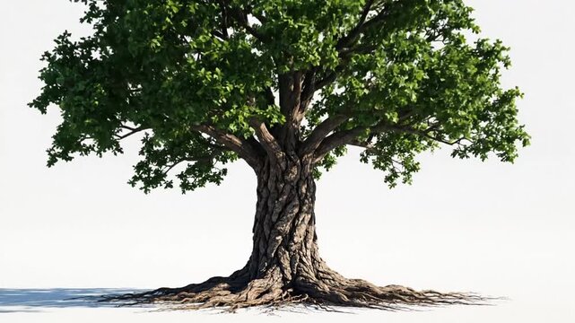 Timelapse animation of a tree growing from a seed, growth evolution process with roots and leaves,