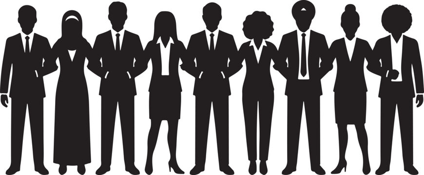Diverse business people and professionals standing together, linking arms in a symbol of unity, teamwork, and global collaboration, representing an inclusive workforce and multicultural partnership