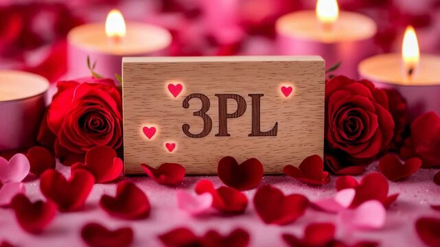 3pl love romance valentine pink red rose heart candle scene with celebration concept