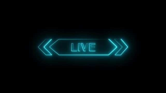 Glowing Blue Neon Live Stream on Dark Background with Arrow Pointers neon sign blue glow, and Motion graphics of live record screen concept.