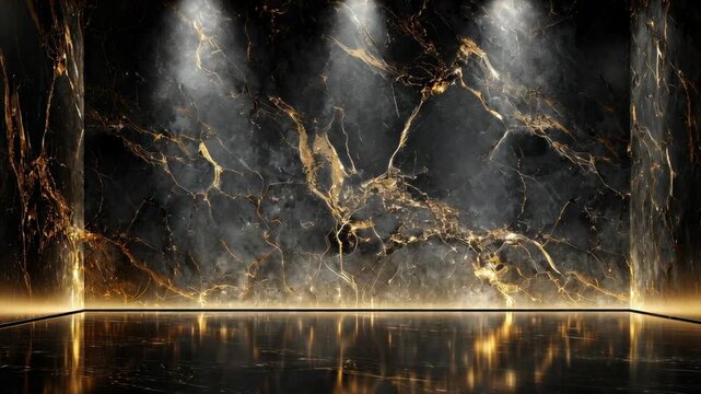Luxury marble wall gold vein dark interior background with dark marble floor and gold floor