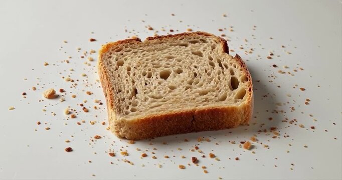 Slice of bread isolated overhead close up