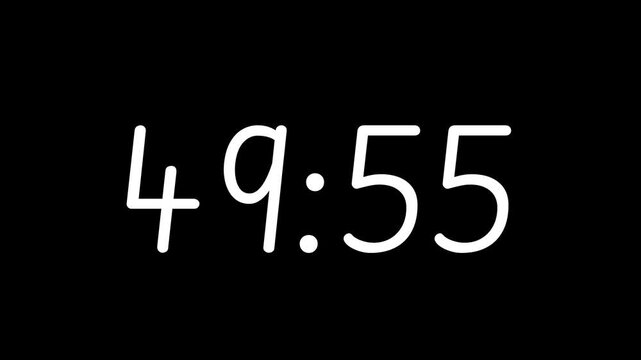 Countdown digital timer from 50 minute to 49 minute on black background
