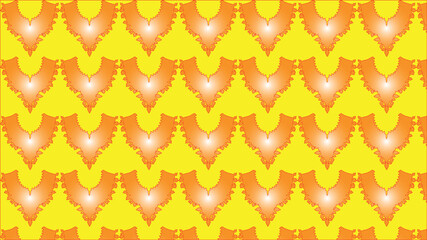 Abstract seamless pattern featuring repeating orange gradient scallop shapes resembling scales or hearts on a bright yellow background

