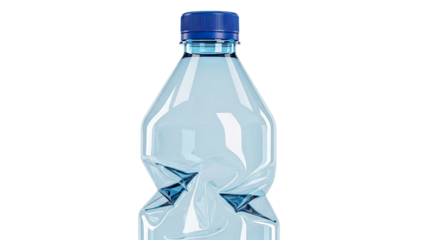 Crushed Blue Plastic Water Bottle with Blue Cap