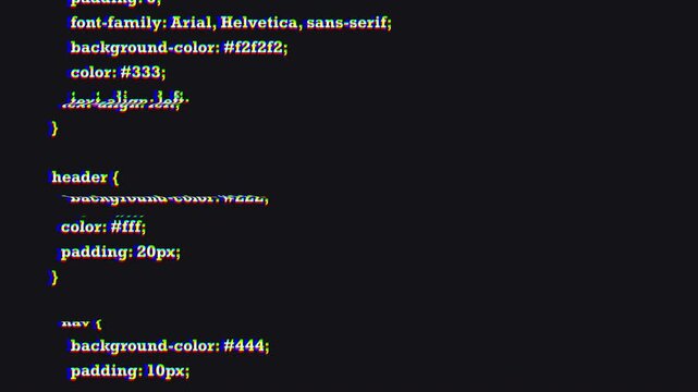 source code animation with glitch distortion effect