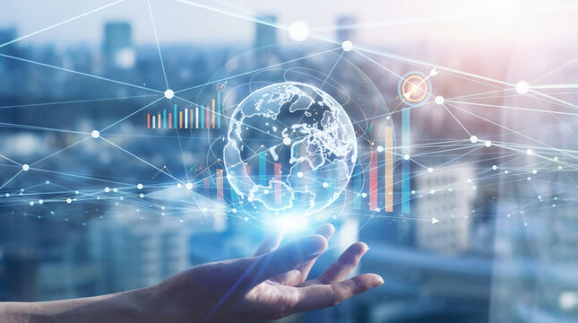 Conceptual Futuristic Global Network in Hand for Digital Data Visualization - Powered by Adobe
