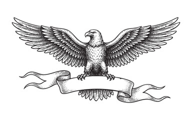 Obraz premium Flying Eagle with Blank Ribbon Banner Illustration