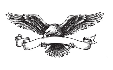 Flying Eagle with Blank Ribbon Banner Illustration © trianatio