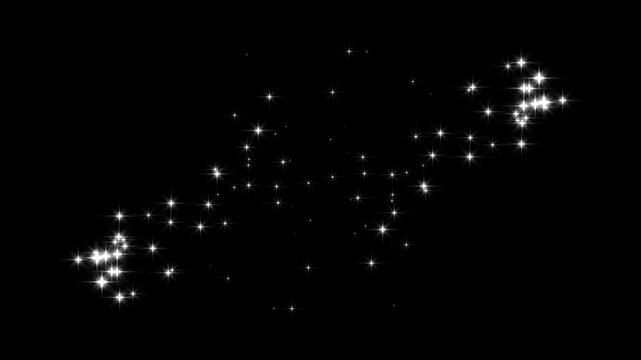 Magic glitter sparkle trail, white twinkling particles animation, star sparkle vector doodles, magic glitter stars motion, glowing doodle stars, elegant Christmas style on black screen. 4k video