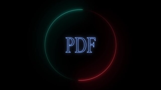 Futuristic Neon Circular Progress Loading Spinner Animation with PDF Text Icon and Cyan Red Glowing Gradient on Black Background