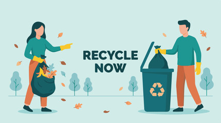 Obraz premium Illustration of people collecting trash and recycling waste for environmental protection