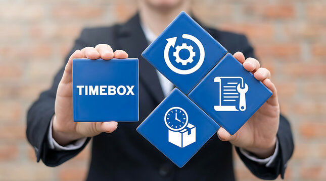 Timebox - time interval for precise project management concept. Timeboxing. Work planning method for accurate and fast tasks completion.new concept.