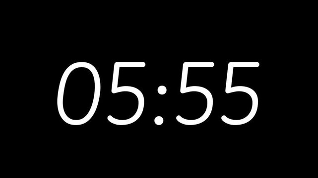 Countdown digital timer from 6 minute to 5 minute on black background