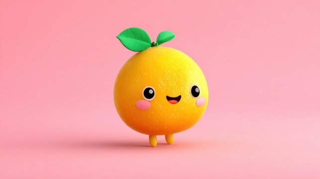 Cute happy orange character on pink background