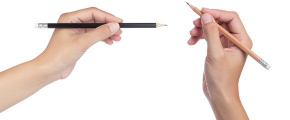 Set of hand holding pencil isolated object