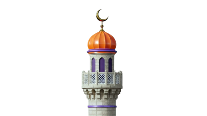Minaret with Orange Dome and Golden Crescent Moon