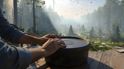 Hands gently closing reusable container, emotional completion, mindful habit.