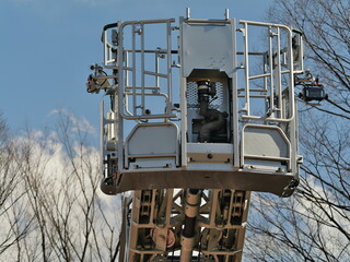 Tokyo,Japan - January 11, 2026: Basket or platform of aerial ladder truck