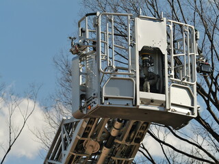 Tokyo,Japan - January 11, 2026: Basket or platform of aerial ladder truck