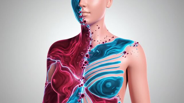 Medical Animation of Chimerism Depicting Two Distinct Genetic Compositions on a Human Body with Abstract Visuals