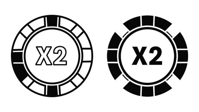Double multiplier casino chips on white background