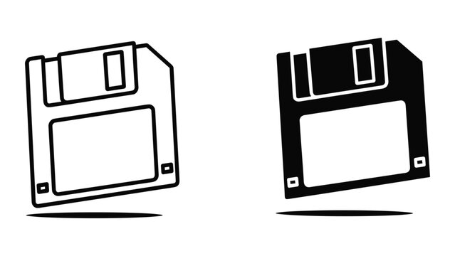 Floppy disk icons in outline and solid style