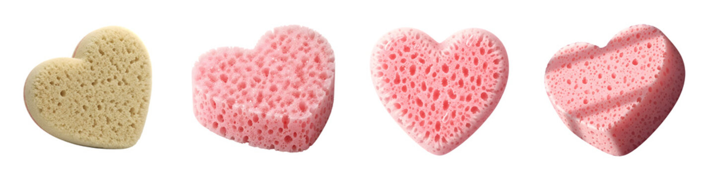 Collection of heartshaped bath sponges isolated on a transparent background