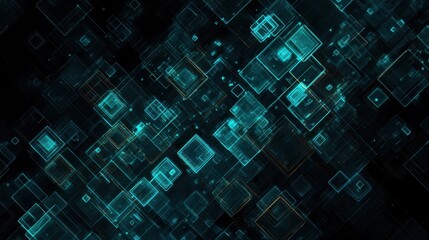 Abstract digital glowing geometric patterns on black