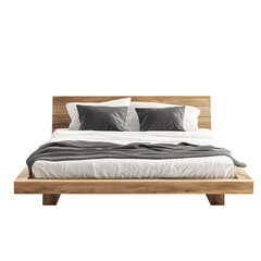 Obraz premium Front View Contemporary Low Profile Wooden Bed Isolated on Transparent Background