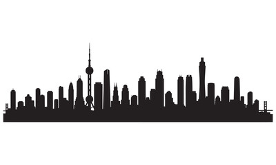 Obraz premium Shanghai skyline silhouette, urban cityscape vector.