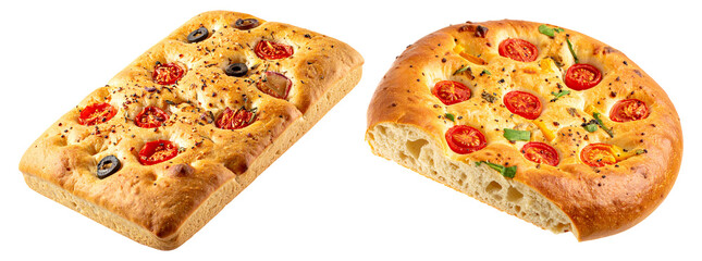 Set of focaccia bread isolated object