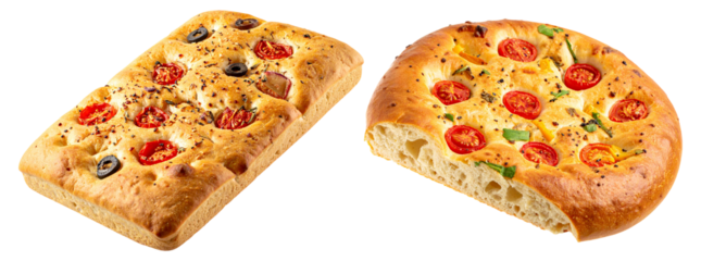 Set of focaccia bread isolated object