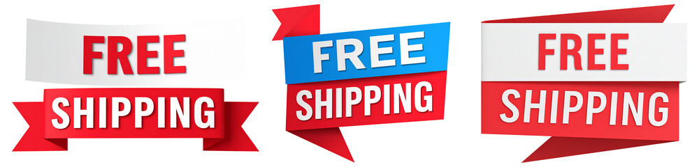Set of free shipping banners isolated object