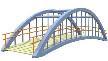 Arch Bridge with Lavender Frame and Orange Railings