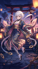 Part of body is mechanical. Cute girl. Full-body shot. 4K resolution.