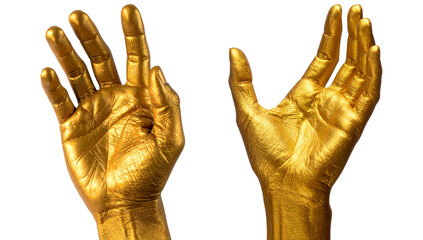 Set of golden human hand isolated object