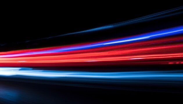 Abstract red and blue lights trails on dark background - Powered by Adobe