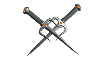 Crossed Sai Weapons with Orange Gem Accents